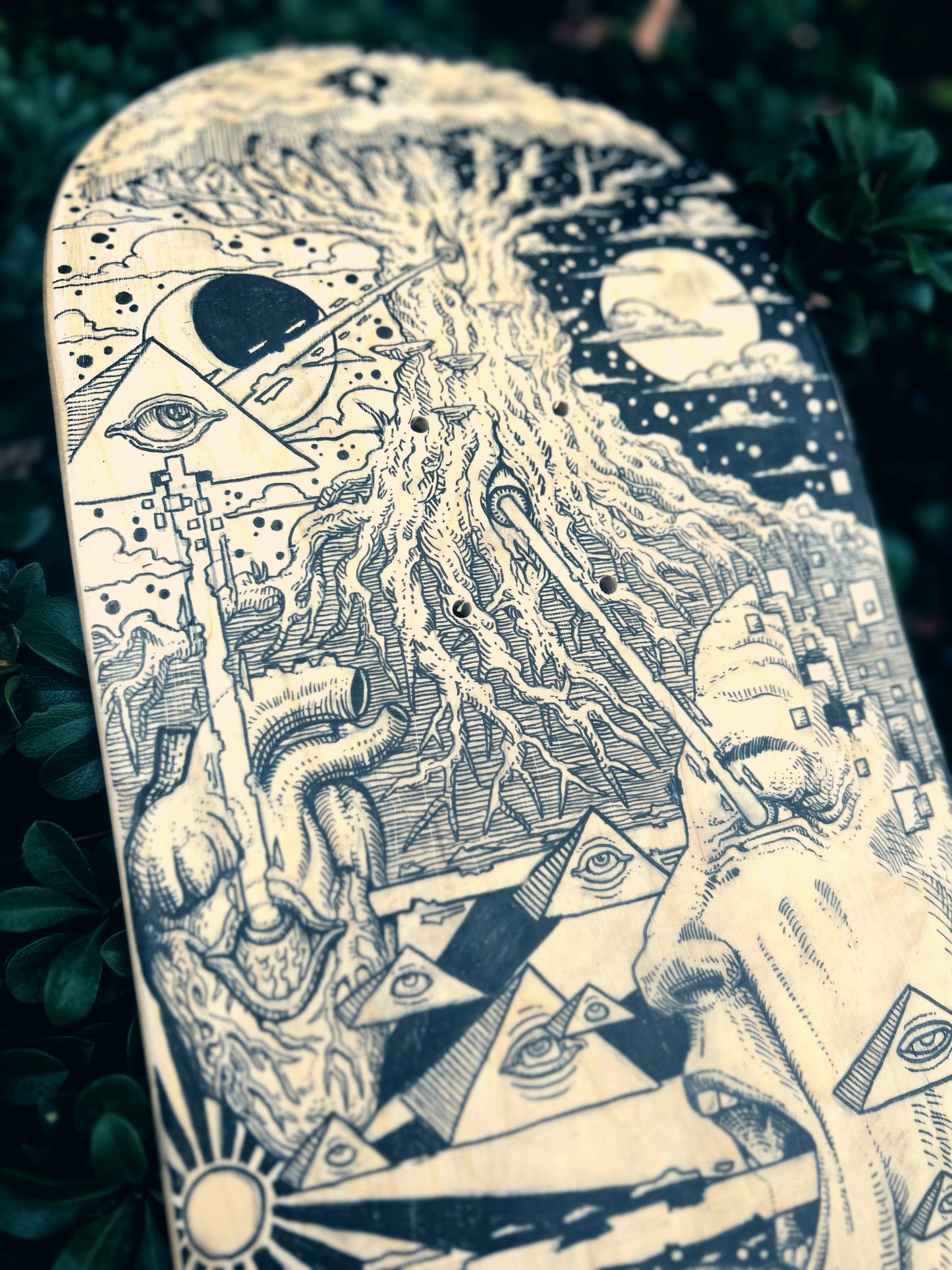 “RETURN OF THE MOJO” 9in x 31.5in ORIGINAL SKATE DECK ILLUSTRATION