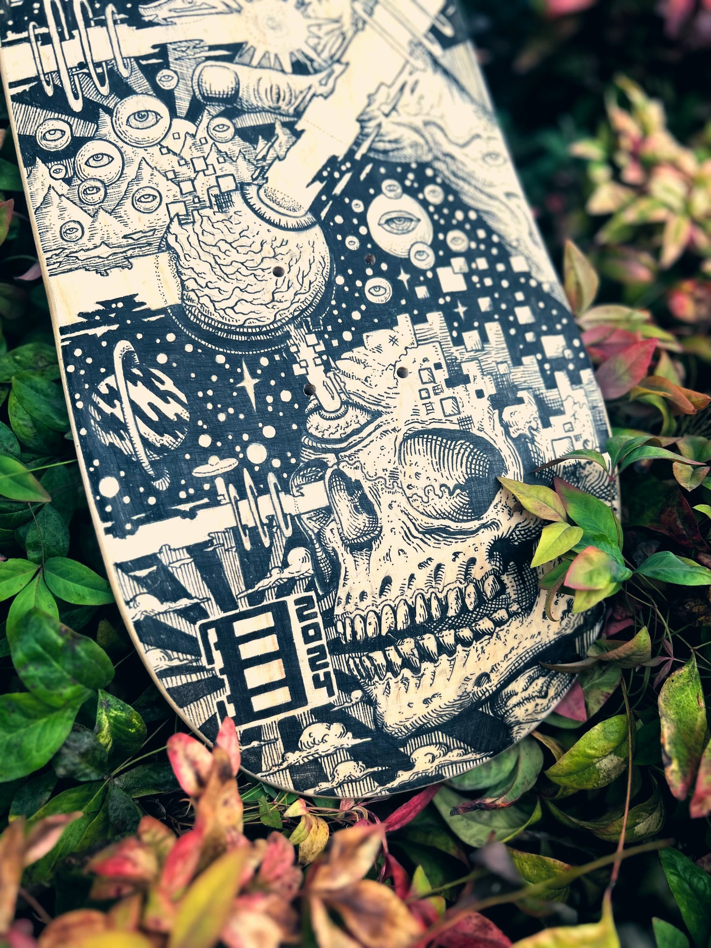 “RETURN OF THE MOJO” 9in x 31.5in ORIGINAL SKATE DECK ILLUSTRATION