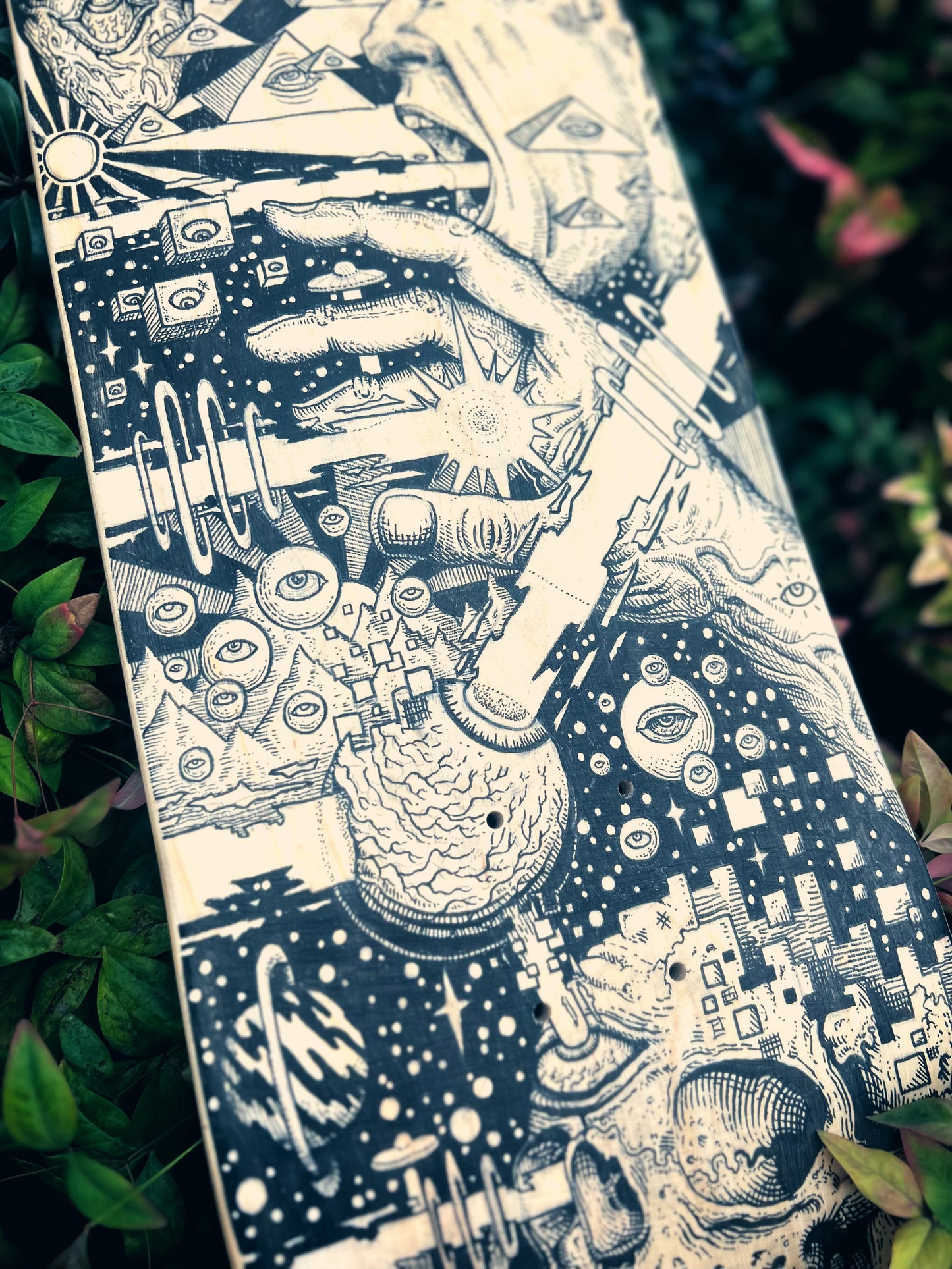 “RETURN OF THE MOJO” 9in x 31.5in ORIGINAL SKATE DECK ILLUSTRATION